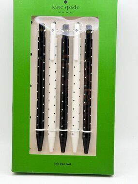 Kate Spade New York Black & White Dot Ink Pen Set Click Mechanism Set Of 5 Black